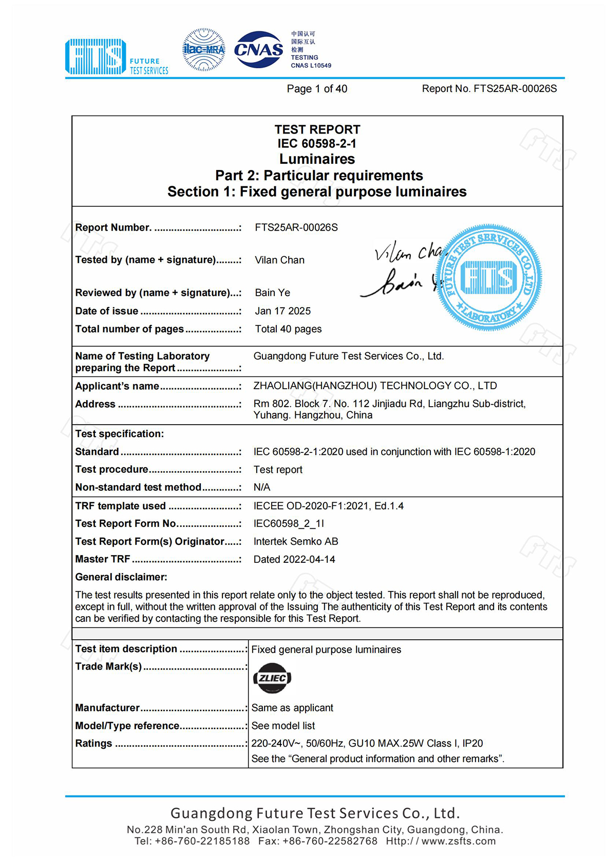 Report-FTS25AR-00026S   CE-LVD